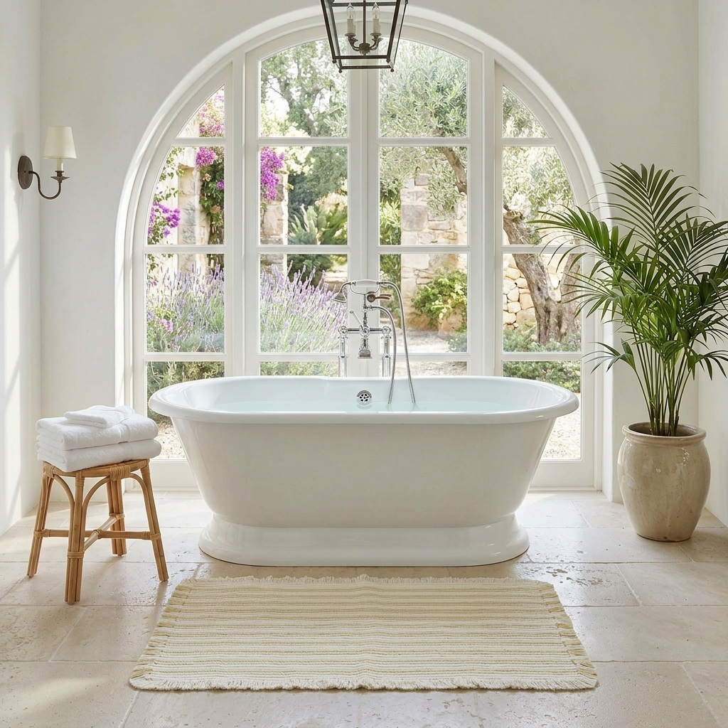 Stripe Fringe Bath Rug, Banana Crepe = Riviera Home