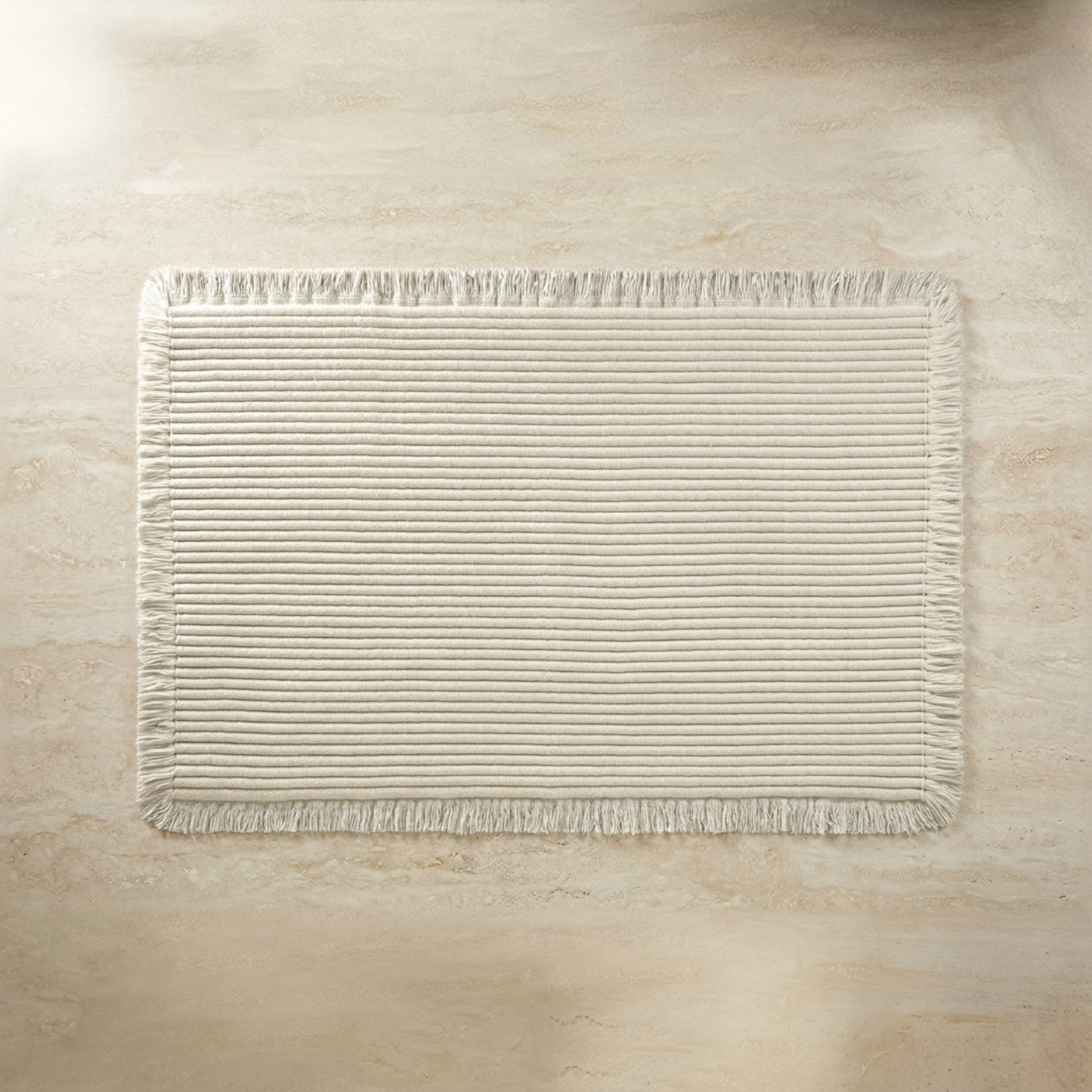 Striped Fringe Bath Rug, Snow White - Riviera Home