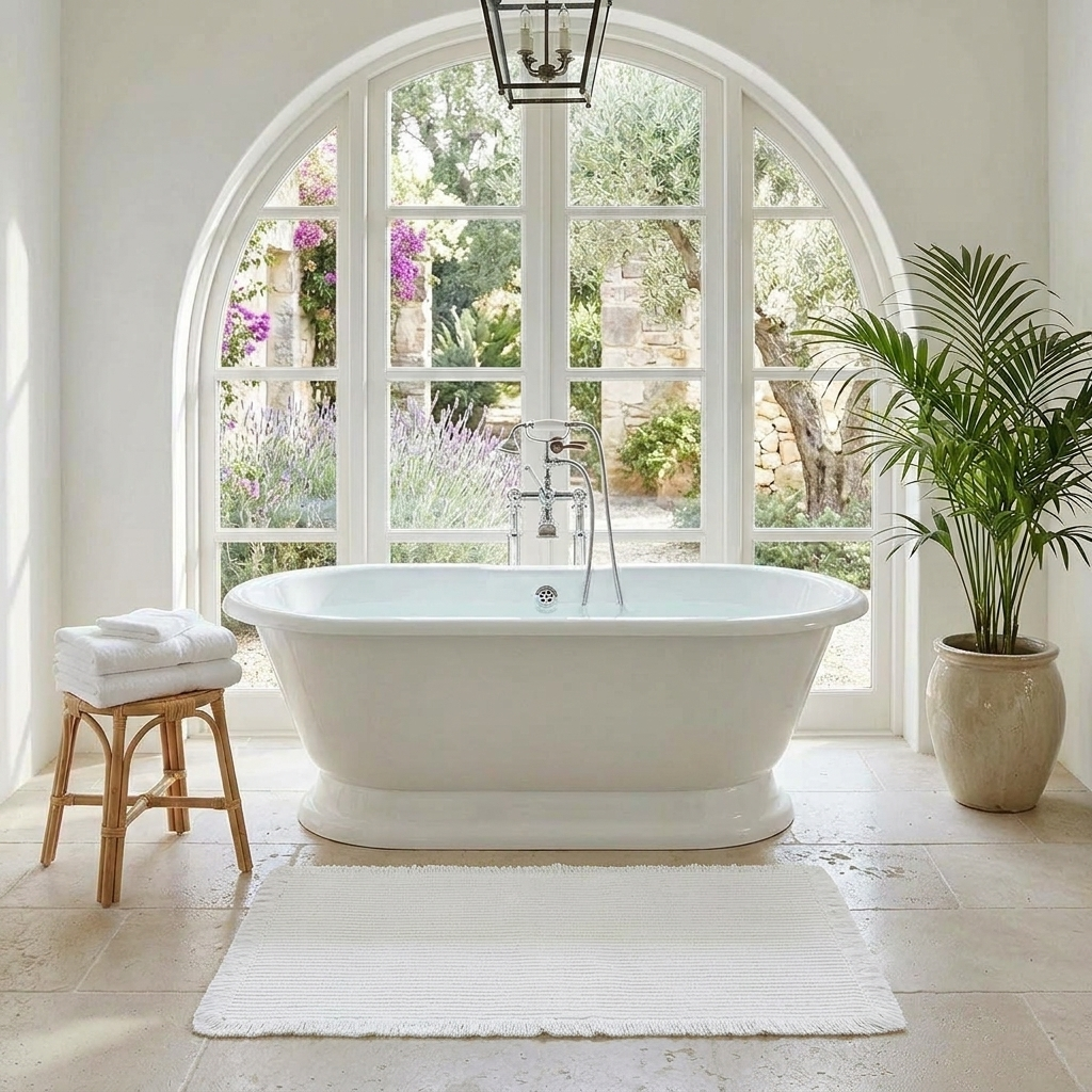 Stripe Fringe Bath Rug, Snow White - Riviera Home